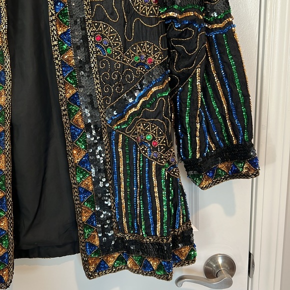 Nikhil Collection Luxury 100% Silk Sequined/Beaded Jacket - Size Large - Picture 4 of 9